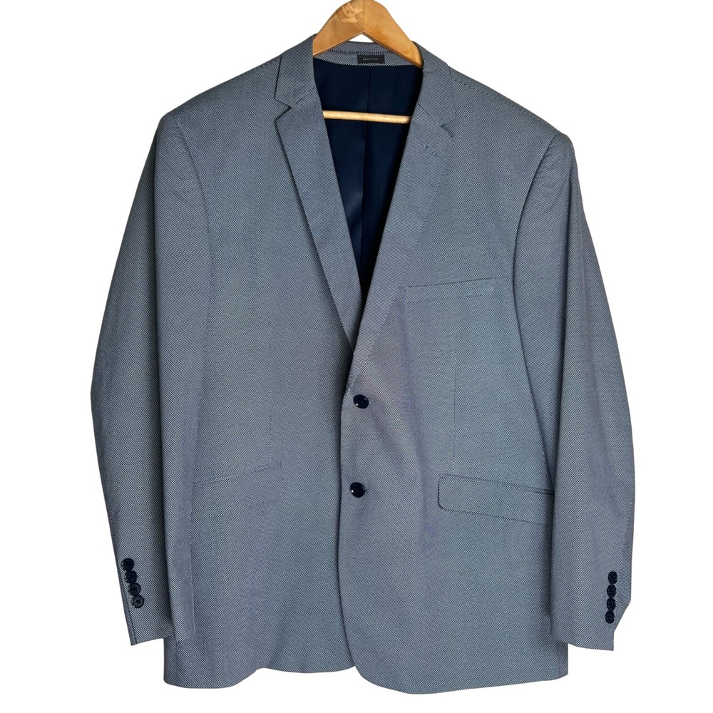 Madison Modern Fit Mens 48R Blue Birdseye Cotton Blend 2 Button Blazer Jacket